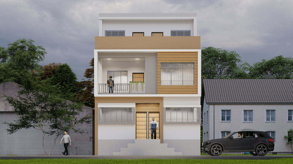 20x50-house-design-3d- elevation-1000 square feet home design