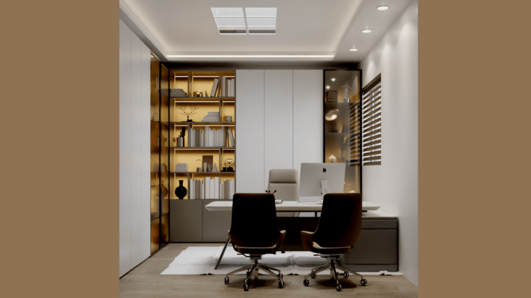 Office Cabin Interior Design luxury cream wooden theme