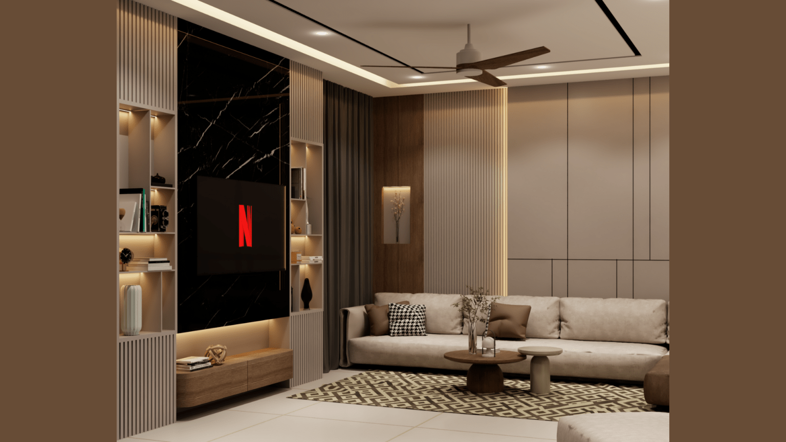 Living Room Partition Design with POP, Wall Panels Design - Smartscale ...