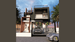 40x70-Modern-Elevation-Red-Grey-Theme-2000sqft-Builtup-smartscale-house-design-1