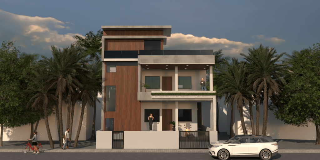 Double Floor Normal House Front Elevation Designs for Various Dimensions