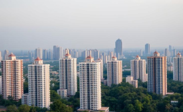A skyline view of Mumbai with high-rise apartment buildings
