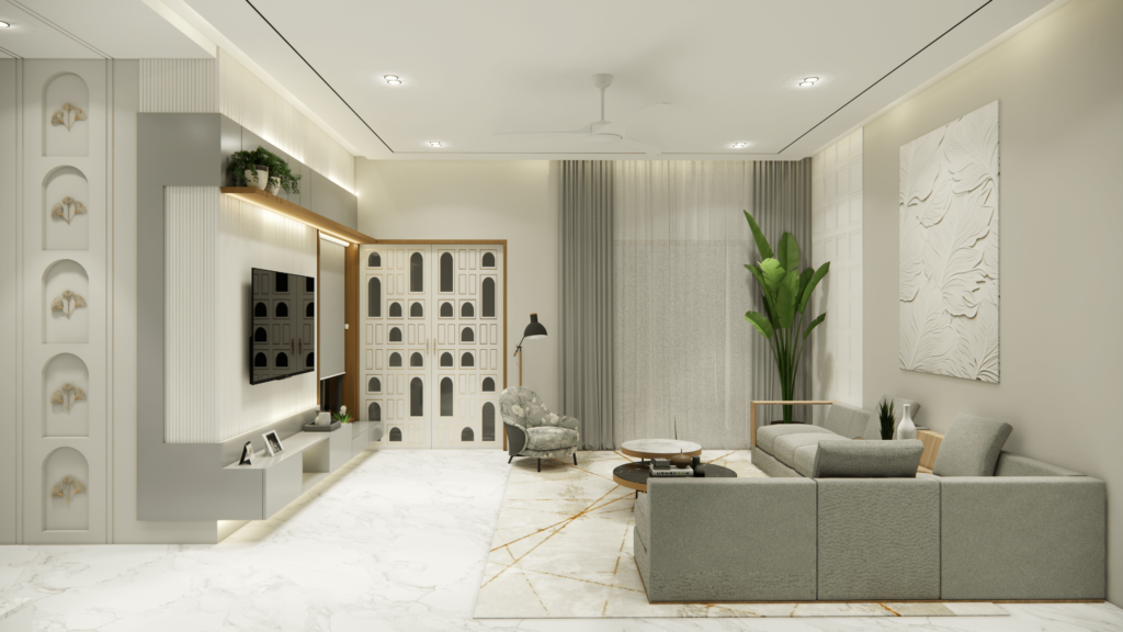 Middle Class Simple Hall Design with TV unit, POP