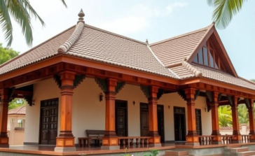 traditional Indian bungalow with wooden columns