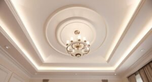 Classic Circular False Ceiling Design with Chandelier Highlight