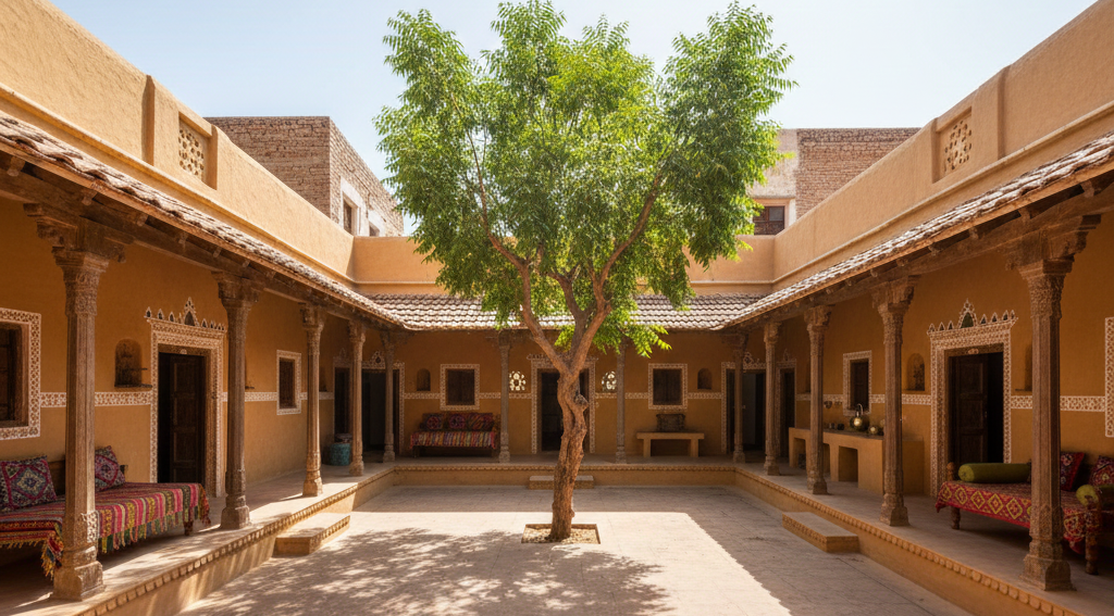 Indian village house with open courtyard