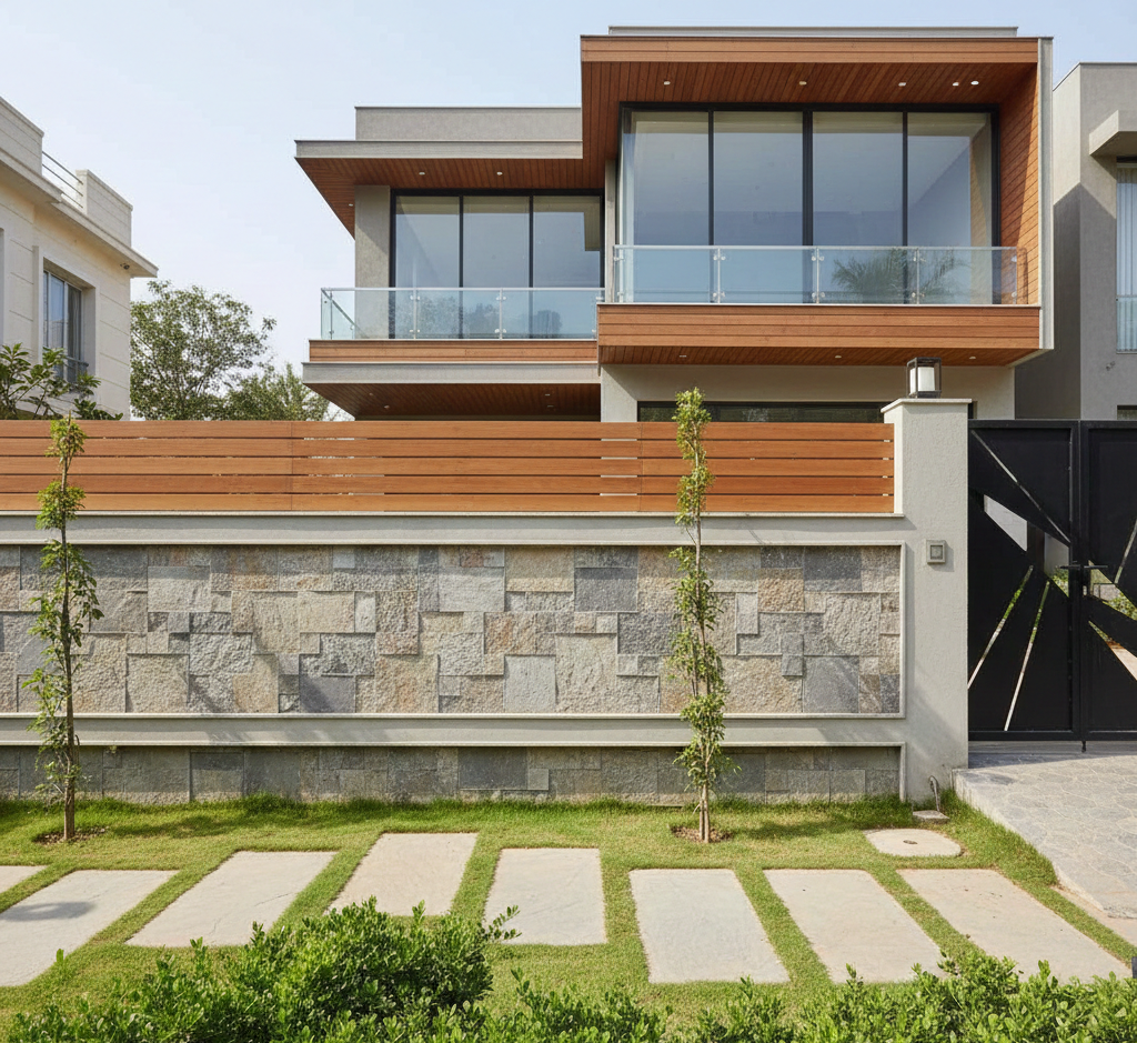Stone Cladding Compound Wall design