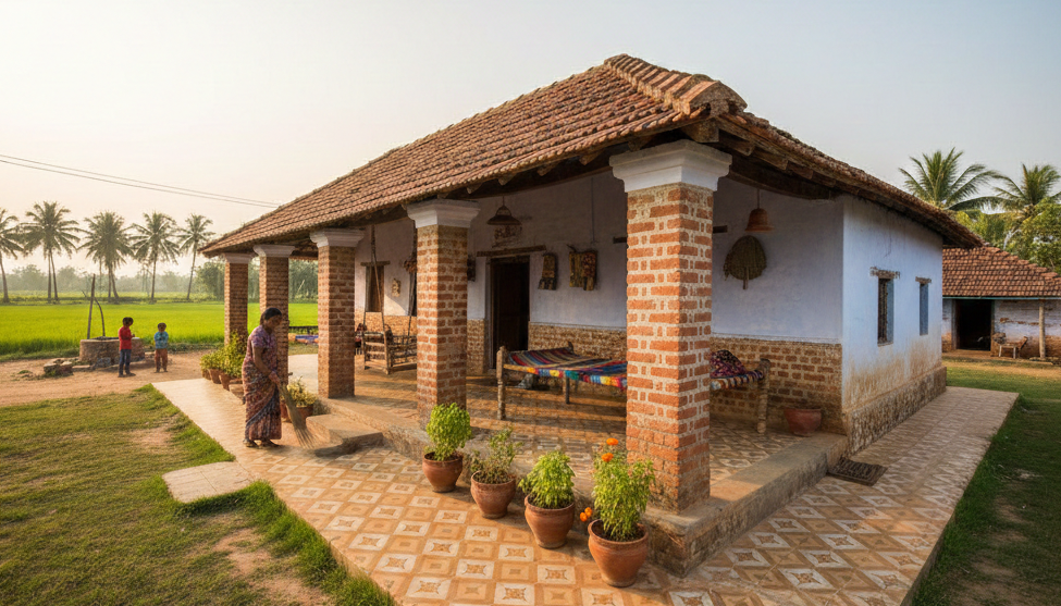 Traditional village house design with front veranda