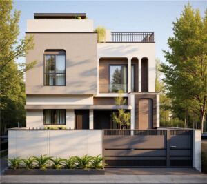 Modern 25x50 house plan west facing 3D elevation by SmartScale House Design.