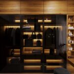 Modern glass wardrobe design with dressing table