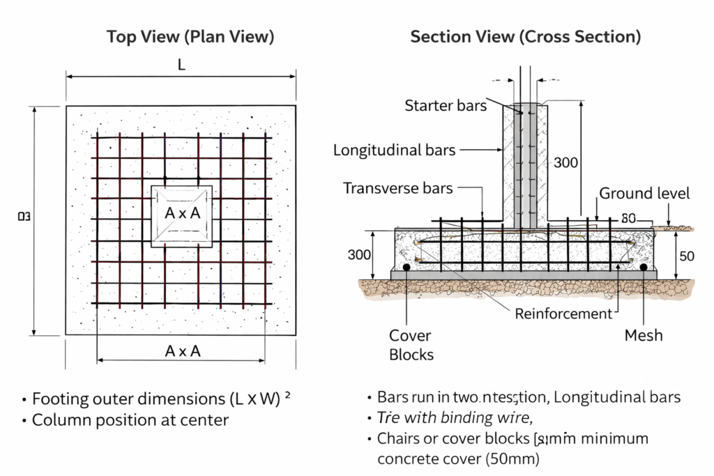 Isolated Footing Drawing and Plan Explanation