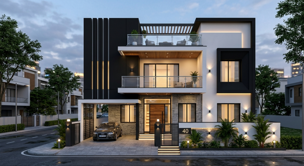 35x40 Duplex House Design with Luxury Elevation