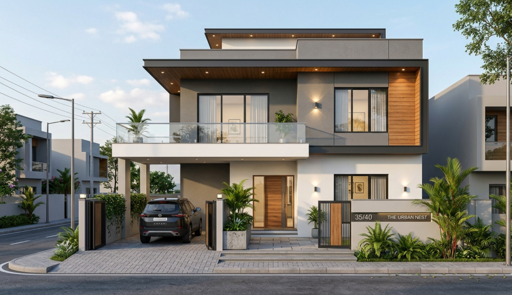 Modern 35x40 House Plan with 3D Front Elevation