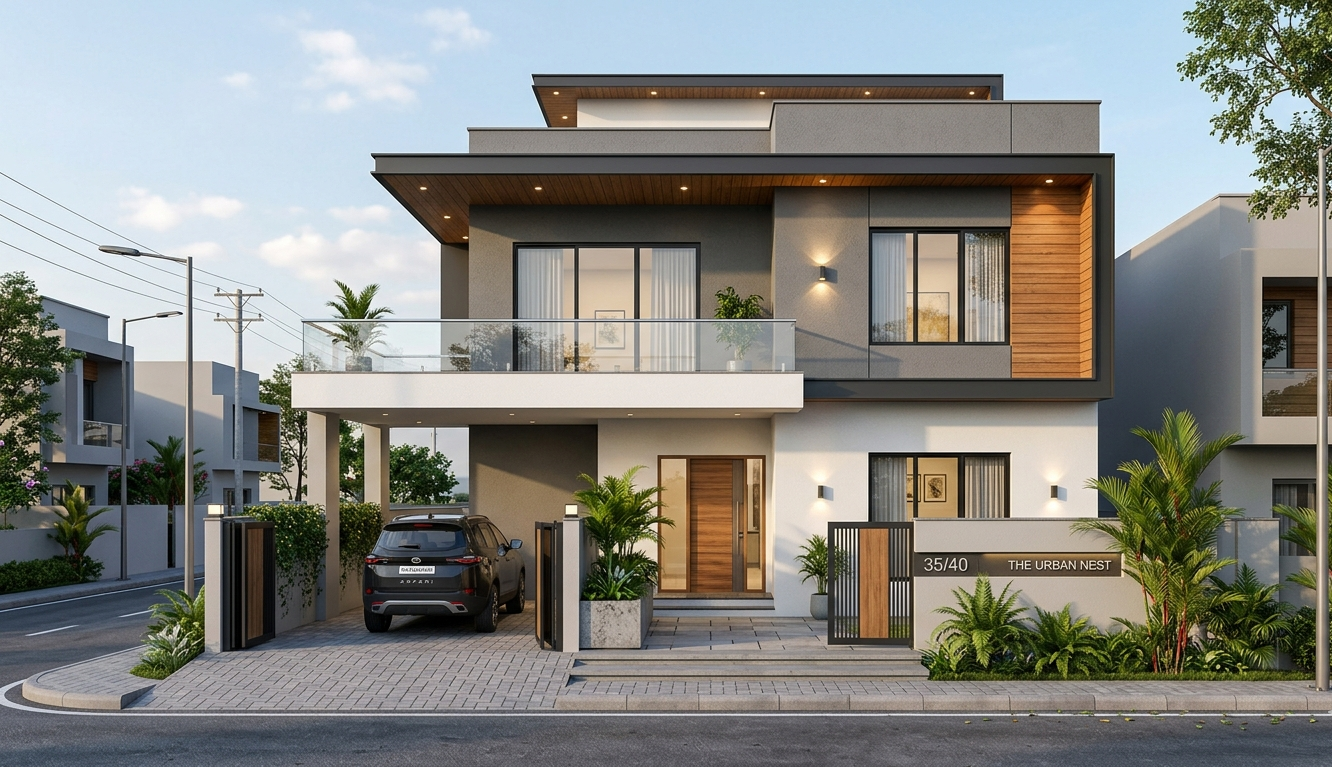 Modern 35x40 House Plan with 3D Front Elevation