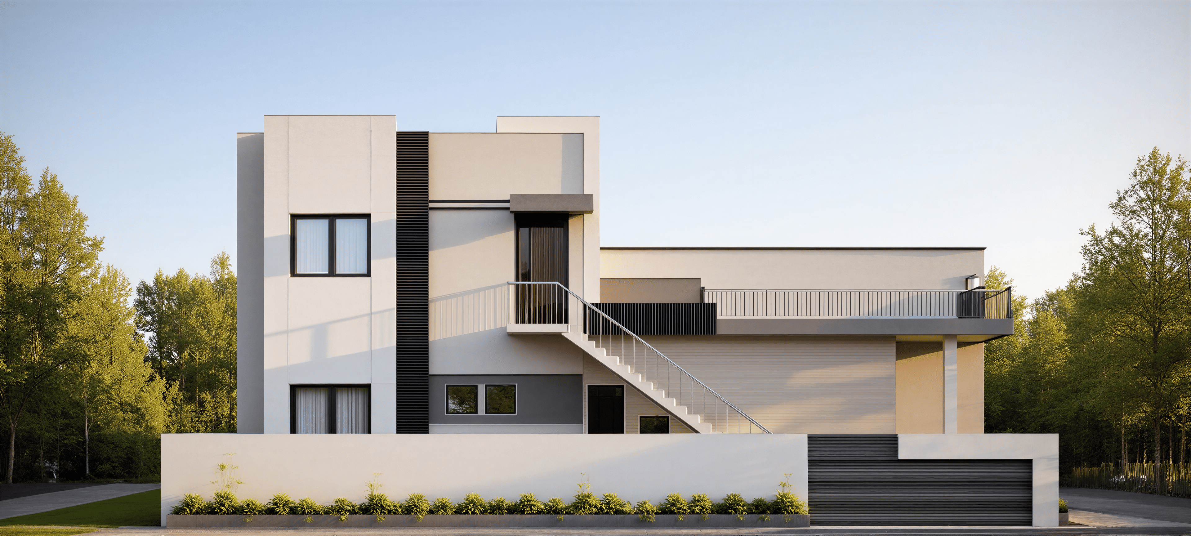 Contemporary 40x60 modern house design showing side elevation, spacious terrace, external staircase, car parking and premium facade
