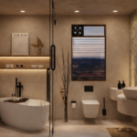 8x10 Contemporary master bathroom design featuring bathtub, glass shower enclosure and modern vanity