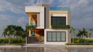 20x45 house design with modern 3D front elevation and car parking