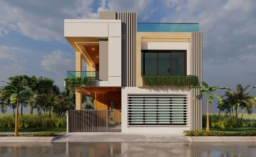 20x45 house design with modern 3D front elevation and car parking