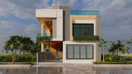 20x45 house design with modern 3D front elevation and car parking