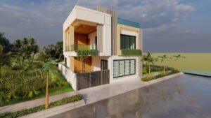 20x45 house plan 3D elevation showing modern G+1 house design with balcony