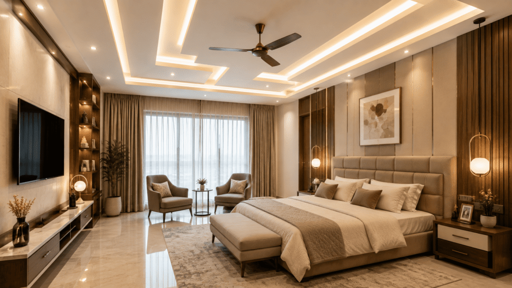 Luxury Plus Minus POP Design for Large Bedroom