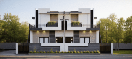 Modern 1BHK Row House Design Twin Unit Elevation 40x40 1600 sq ft