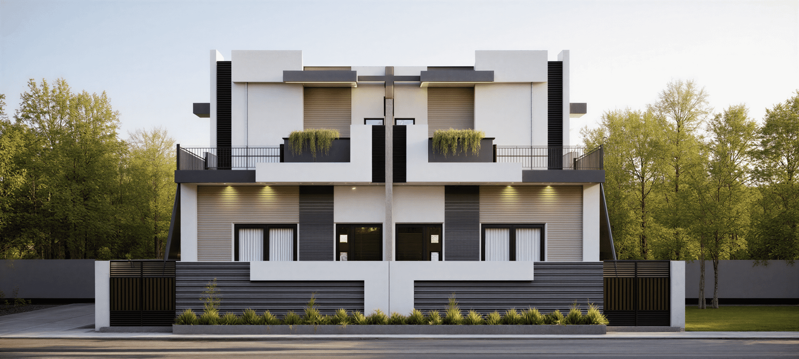 Modern 1BHK Row House Design Twin Unit Elevation 40x40 1600 sq ft