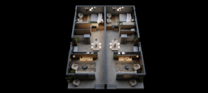 Modern 1BHK Row House Twin Unit Floor Plan 40x40 plot 1600 sq ft