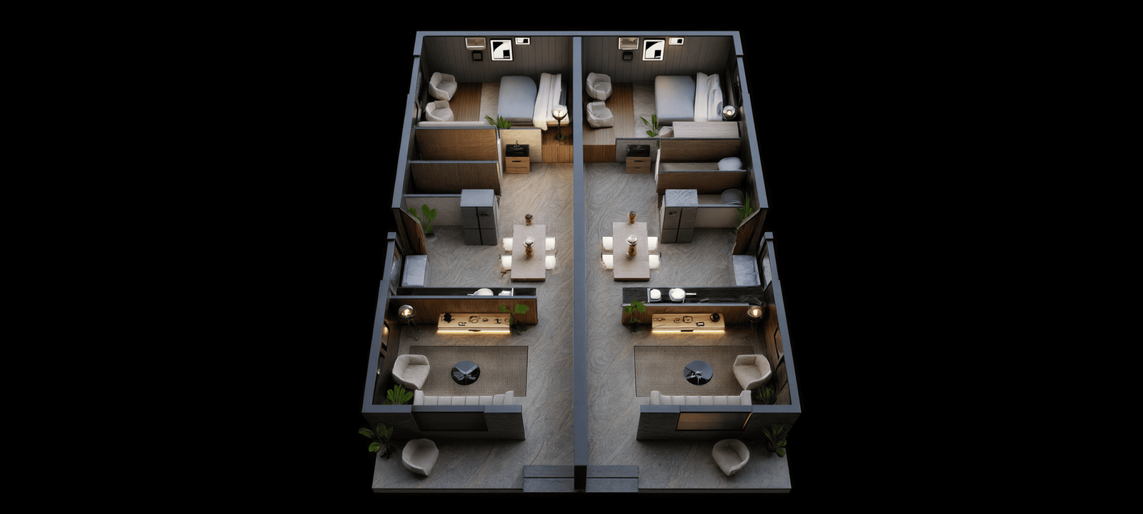 Modern 1BHK Row House Twin Unit Floor Plan 40x40 plot 1600 sq ft