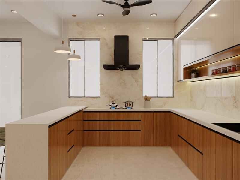open kitchen with dining table