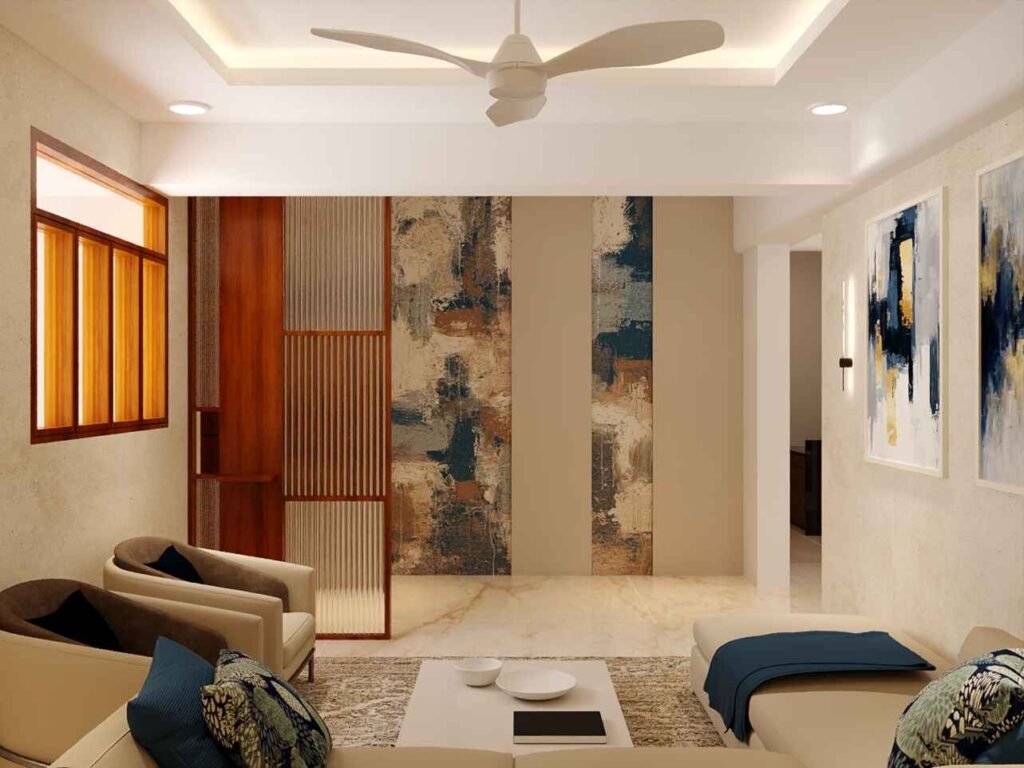wall panelling behind sofa​