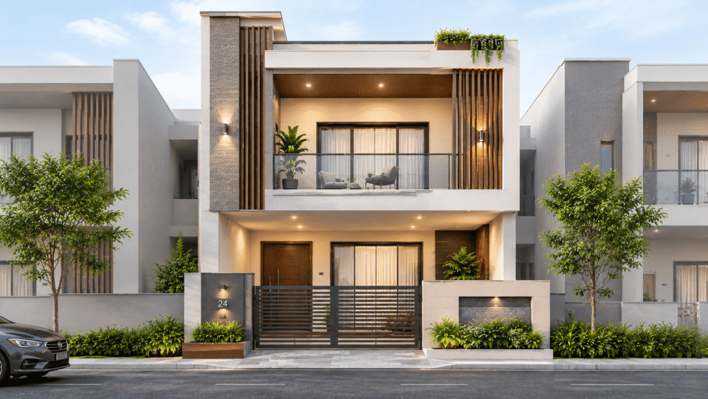 Modern row house design in 1200 sq ft Two-Storey Townhouse Facade