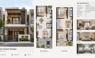 row house design in 1200 sq ft